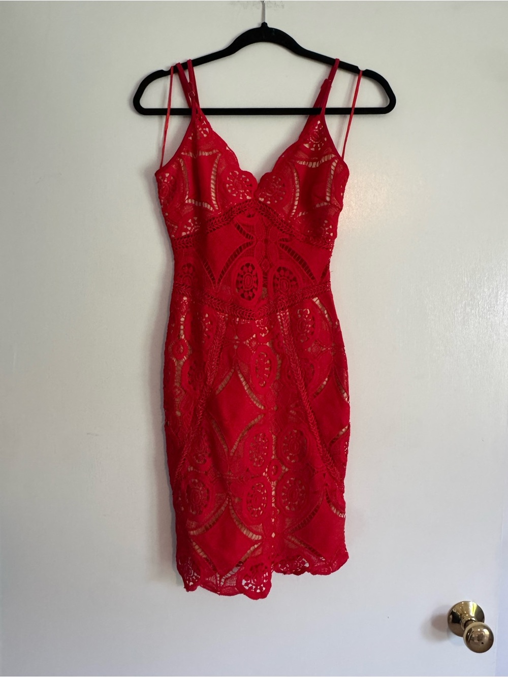 Red Lace Spaghetti-Strap Mini Dress